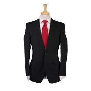 Richard James Savile Row Suit Solid Black 2-Btn Wool Slim Fit 38S